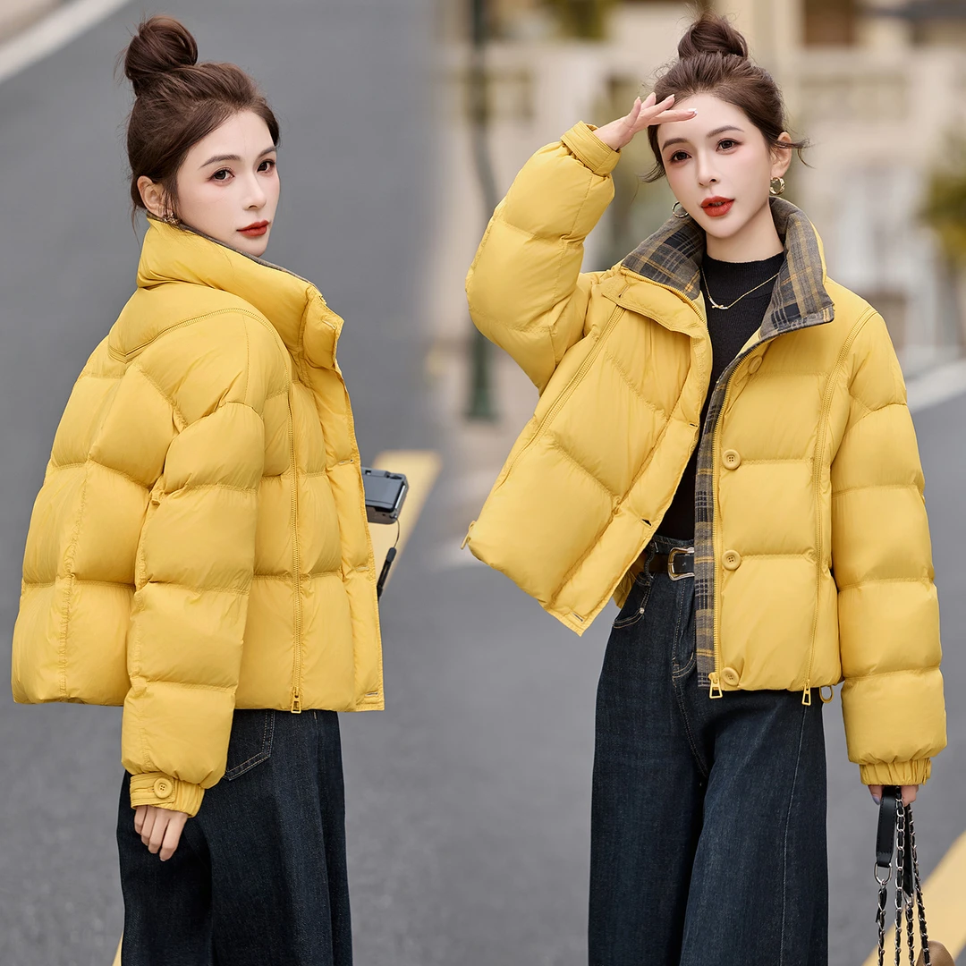 时尚羽绒服女短款2025冬季新款宽松白鸭绒小个子立领轻薄加厚外套