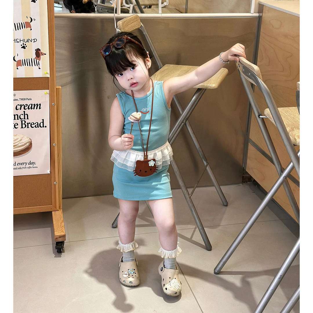 韩版童装女童无袖连衣裙夏装儿童多巴胺穿搭宝宝休闲蓝色背心裙