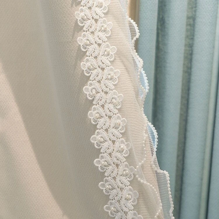 窗帘布艺双层蕾丝立边白色窗纱装饰宽边拼接绣花抱枕侧边搭配辅料