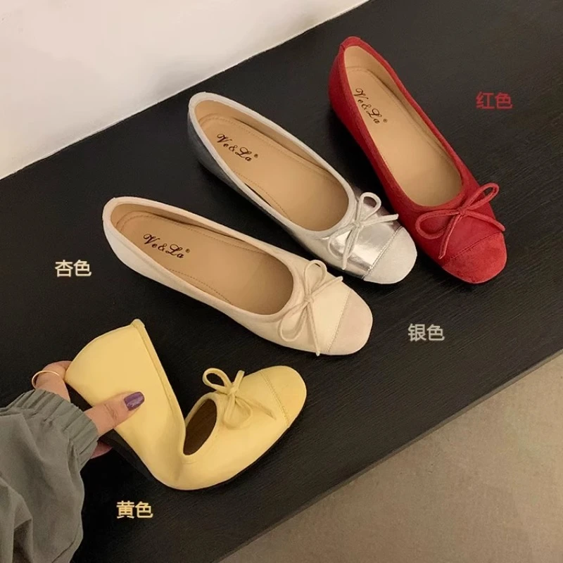 爆款内增高法式软底蝴蝶结单鞋女2025年新款一脚蹬芭蕾舞浅口瓢鞋
