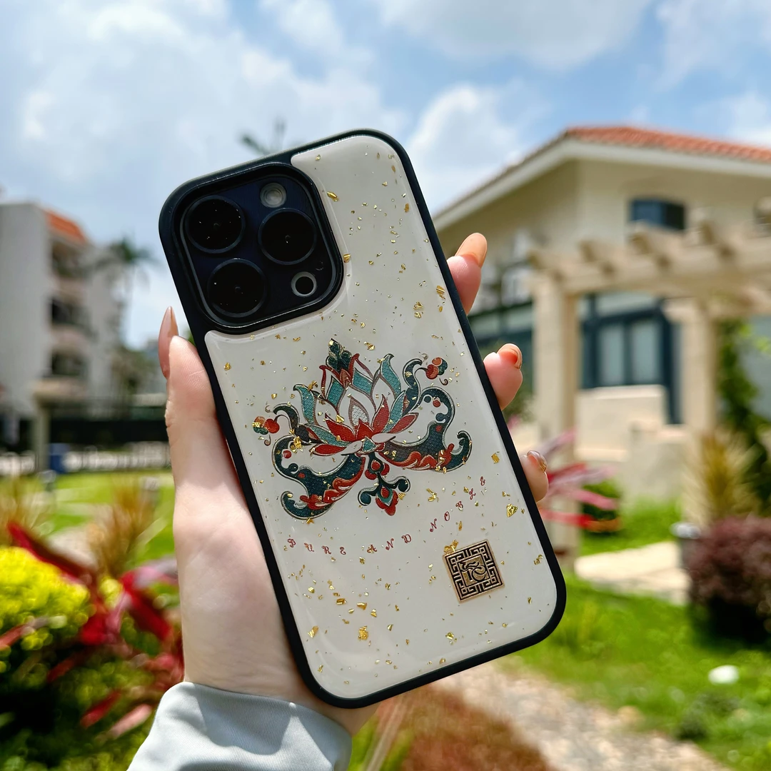 适用于苹果/华为各型号高端松弛感手机壳敦煌莲花图腾欧式壳壳