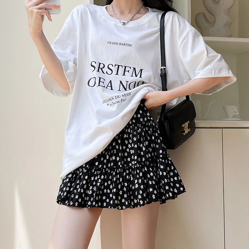 黑色碎花半身裙短款女2025雪纺夏季薄款遮肉a字短裙垂感蛋糕裙子A