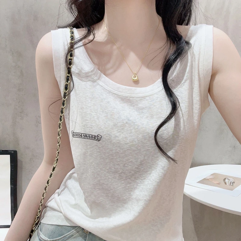 欧货雪花棉背心女夏字母印花宽松遮肉U领显瘦内搭吊带上衣打底衫