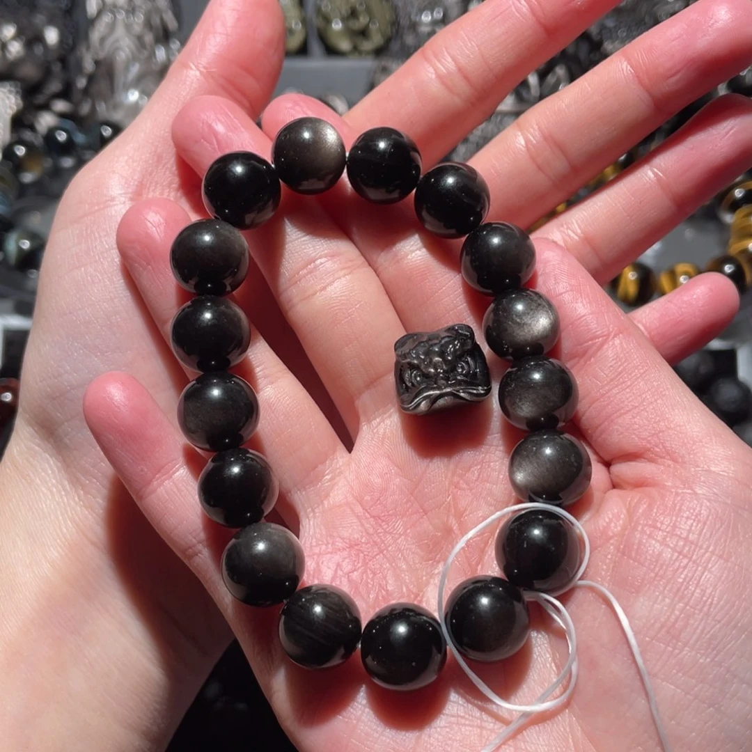 黑曜岩手串未镶嵌我****呀