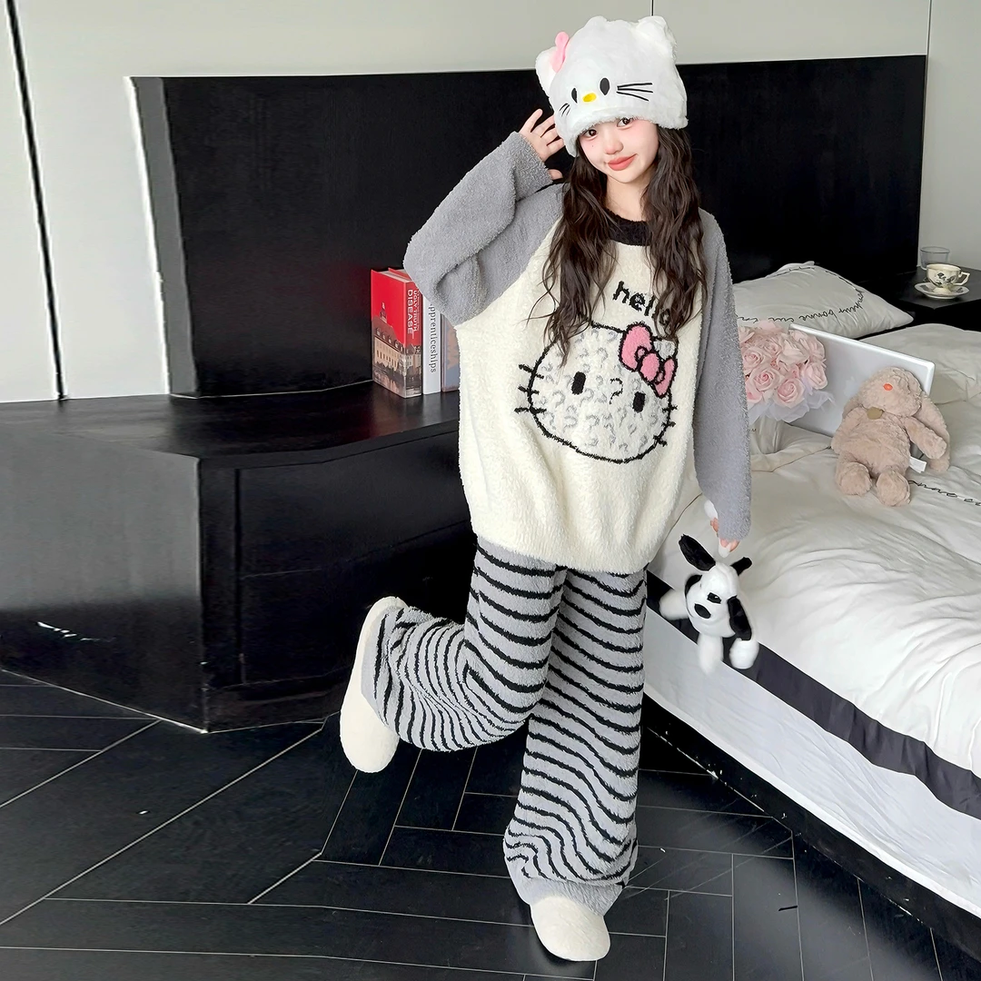 女童冬季珊瑚绒睡衣2025新款冬儿童女孩加绒保暖法兰绒家居服套装