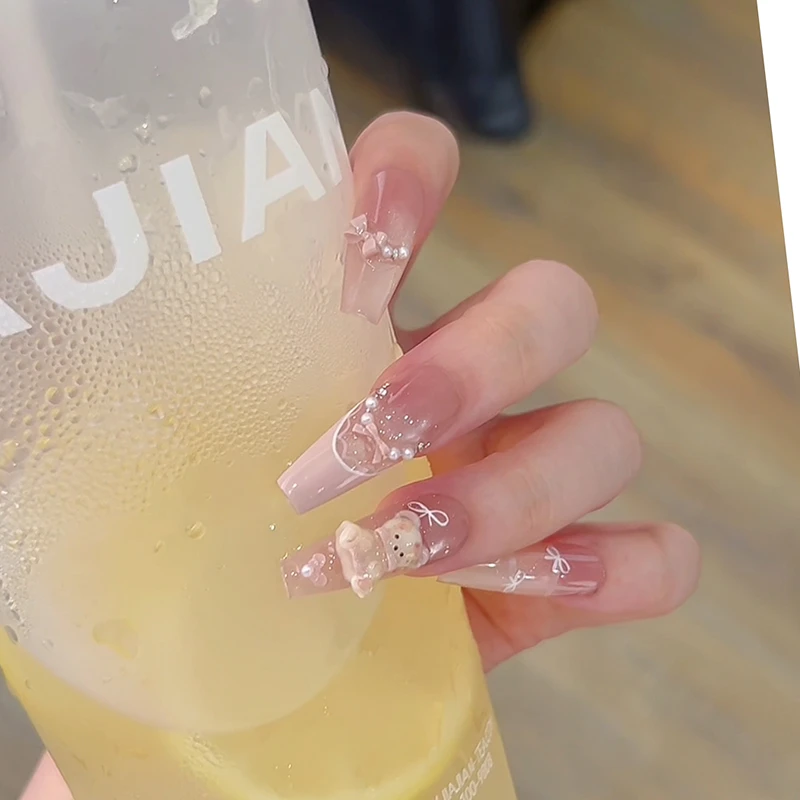 【糖霜小熊】抒雅纯手工穿戴甲纯欲气质指尖渐变淡雅高级指甲贴