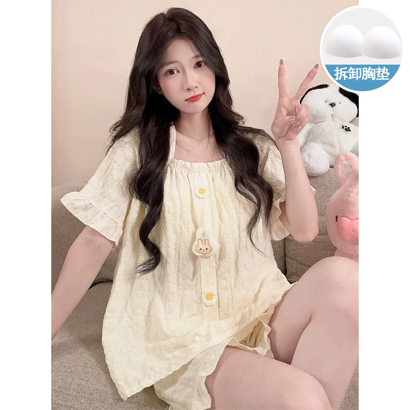 睡衣女款爆款2025新款夏季甜美可爱女生可外穿短袖短裤家居服套装