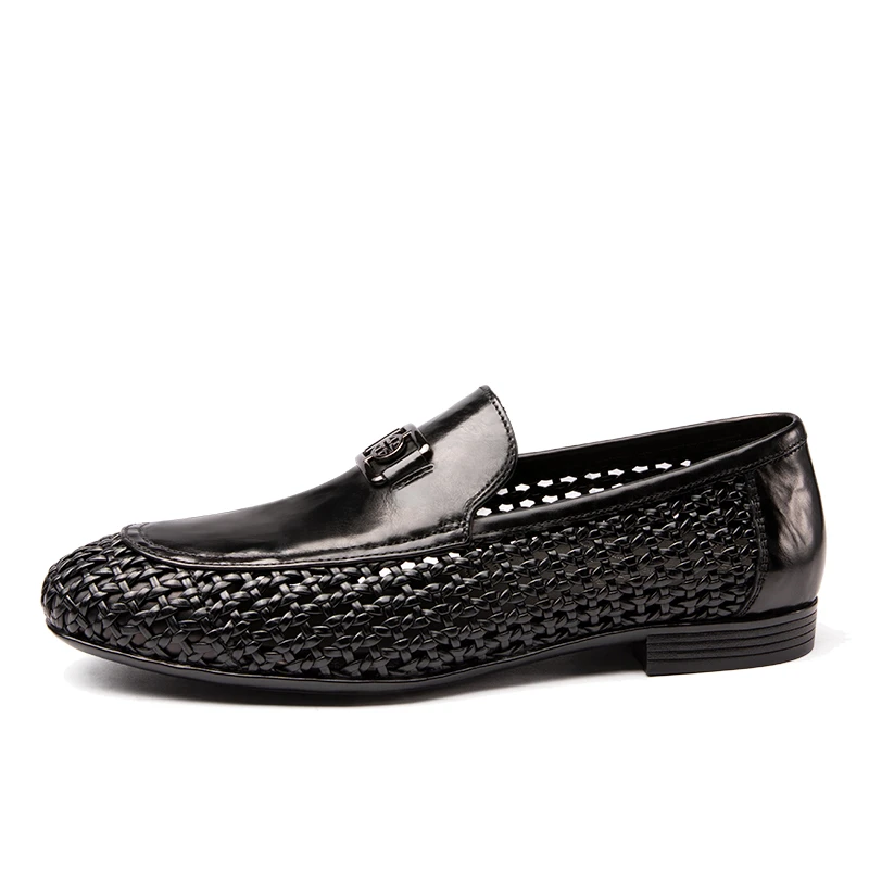2025一脚蹬透气镂空夏季编制休闲皮鞋男士轻奢风真皮休闲鞋牛皮