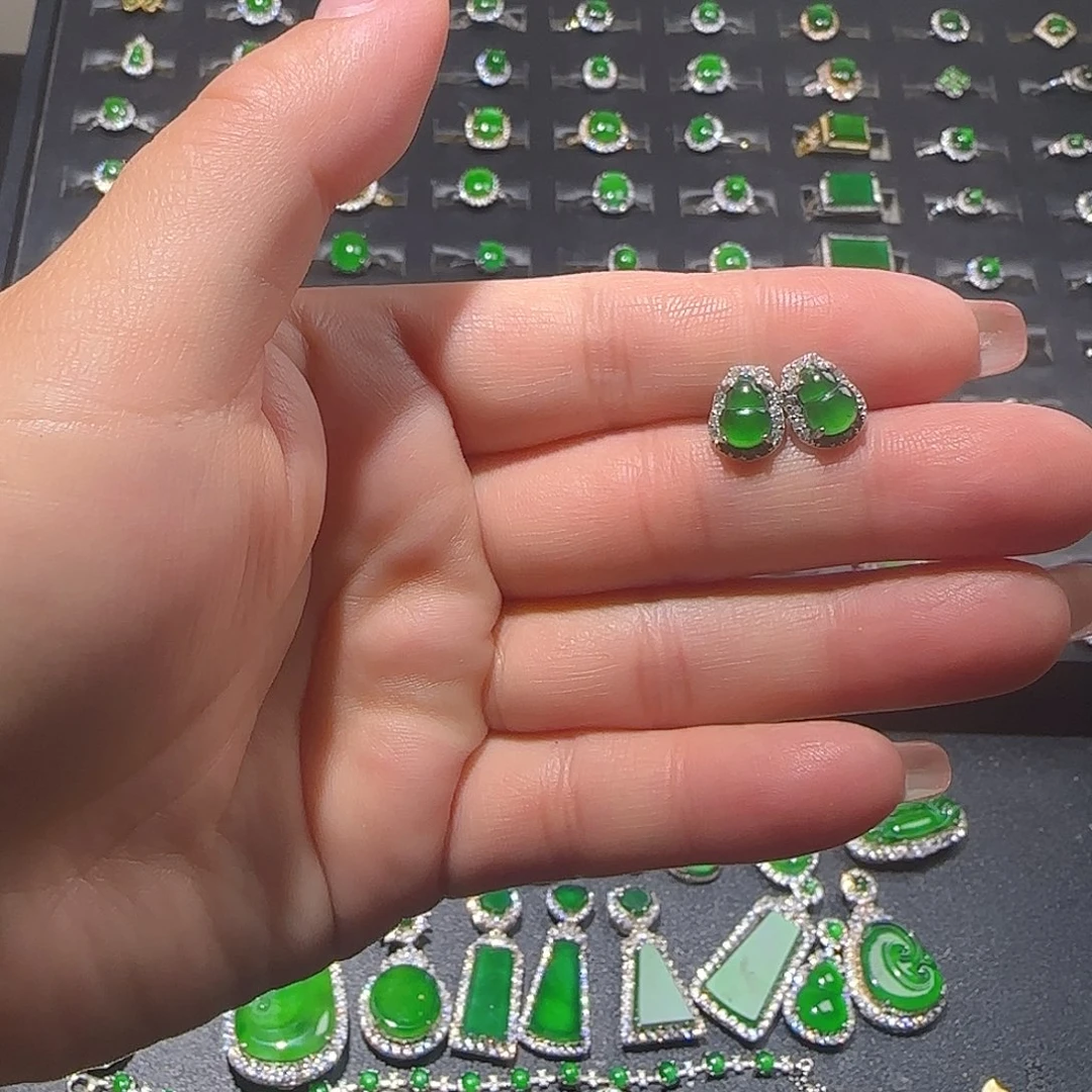 翡翠银S925镶嵌耳饰