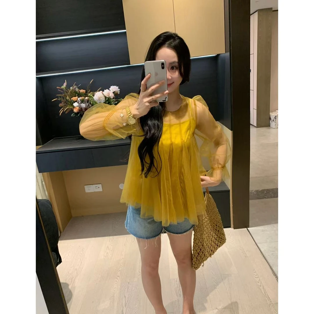 XINYI【香柠薄纱】夏季仙气网纱上衣女含吊带显瘦套装X625A08362