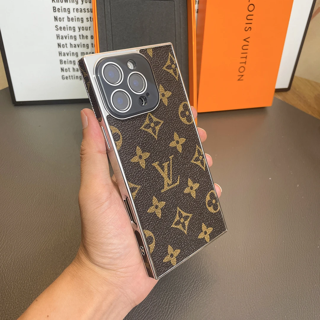 直边电镀皮质适用苹果16ProMax手机壳13/14/15潮牌防摔镜头保护