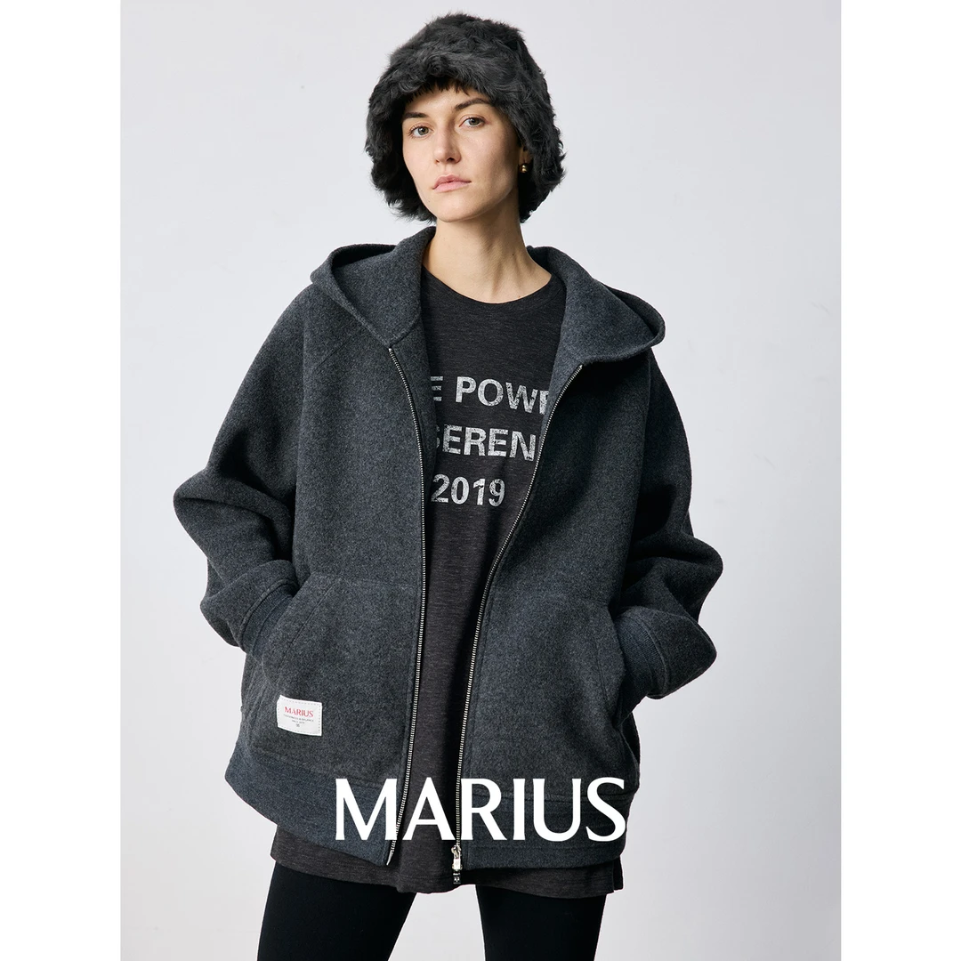 MARIUS | "街拍系列"羊绒羊毛花纱经典休闲佰搭双面针织开衫外套