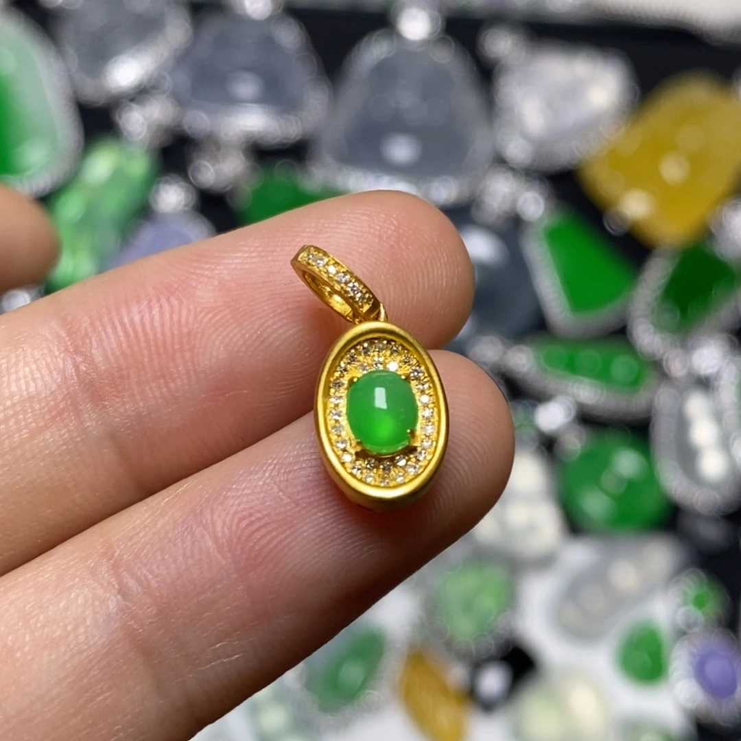 翡翠18K金镶嵌吊坠(不含链)元宝