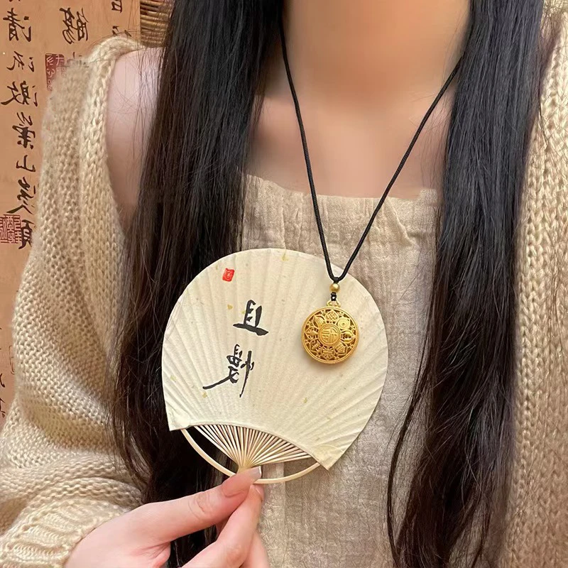 合金棉绳项链 八宝罗盘项链时尚传承福字牌双面