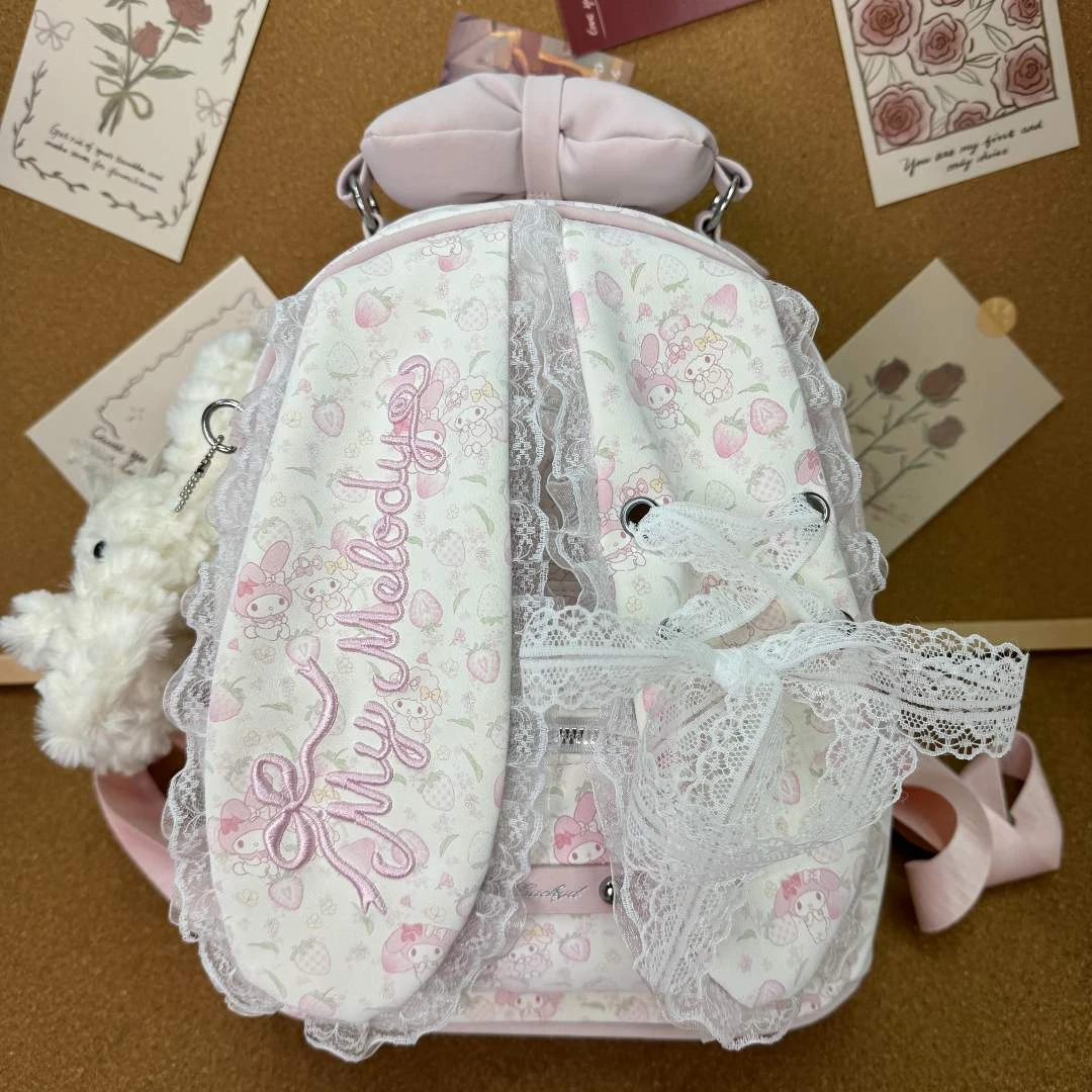 泡泡奶沫美乐蒂碎花长耳兔双肩包