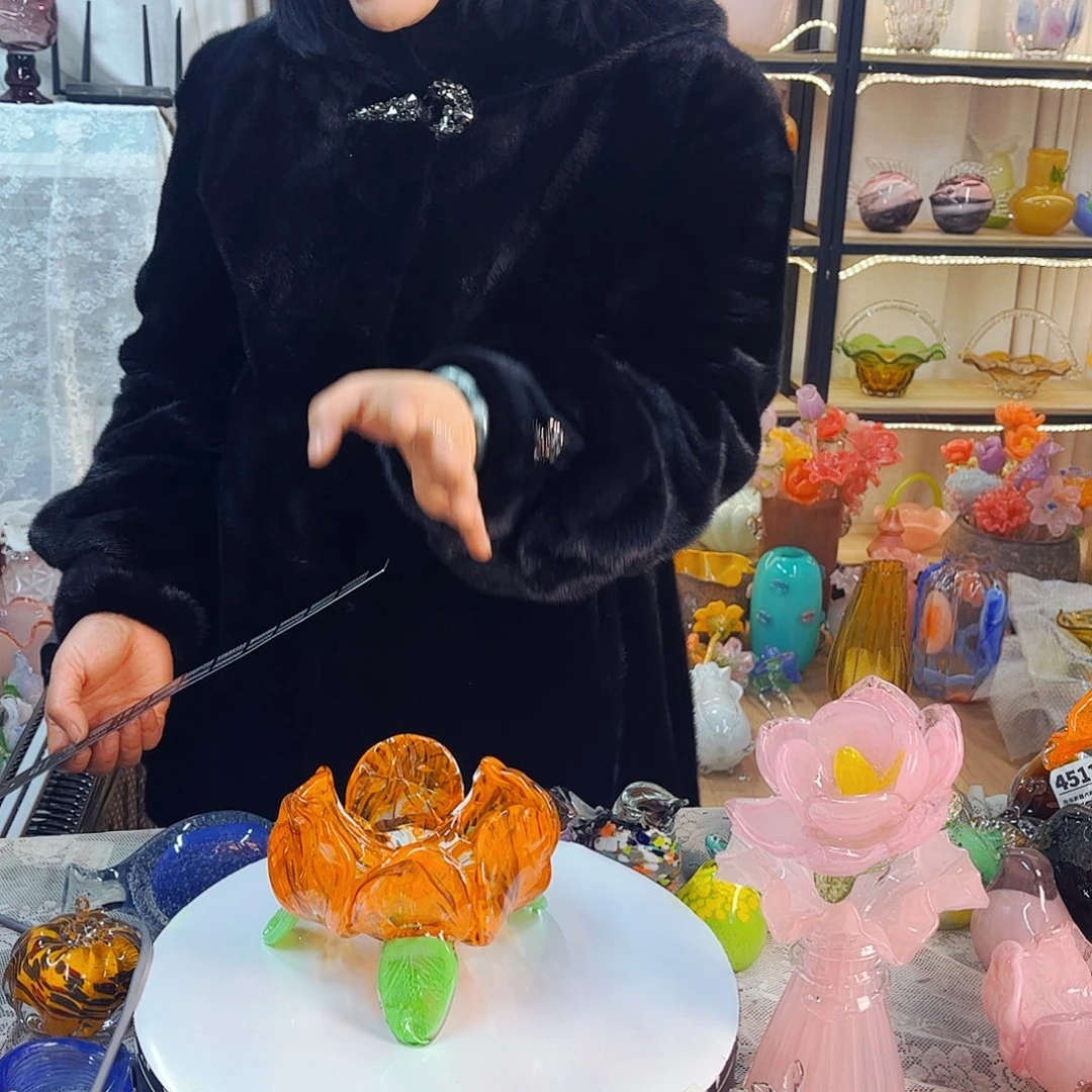 大花碗橘冰纹家悦琉璃工艺品不完美