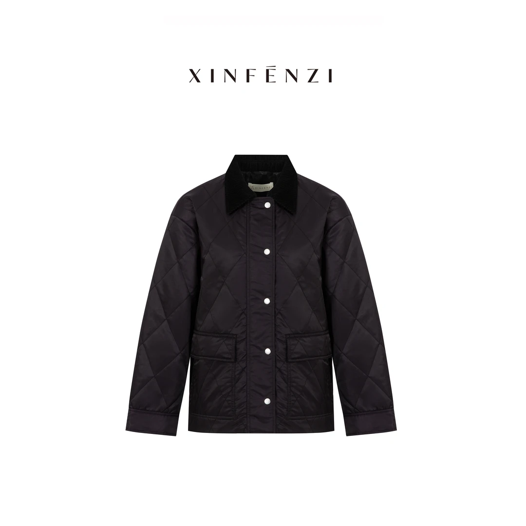 【酱果】XINFENZI 高密再生尼龙菱形格羊毛外套 WJK36497