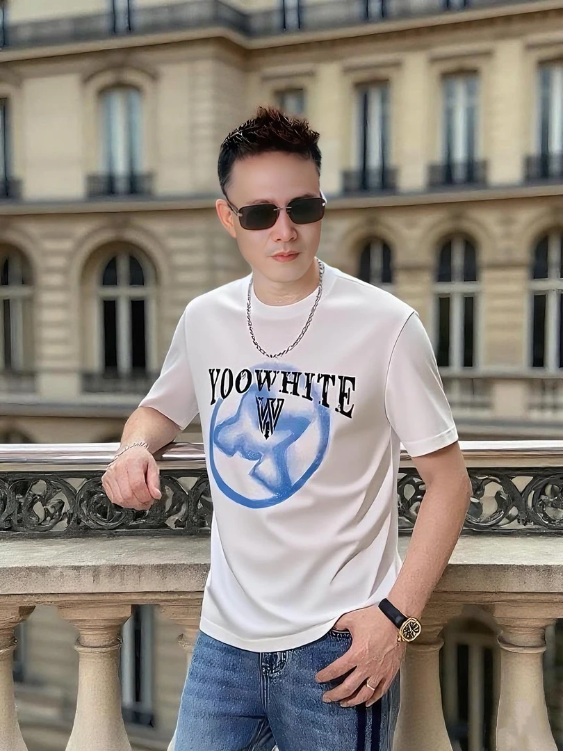 欧品男款夏季新款个性春夏潮流休闲百搭时尚圆领微阔短袖 6137