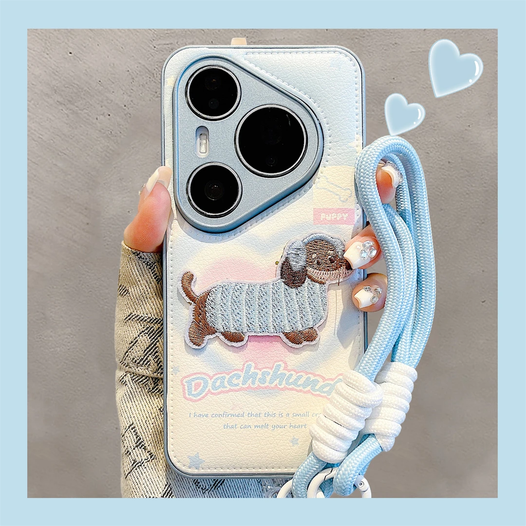 适用华为pura70pro+手机壳70Ultra趣味可爱卡通刺绣腊肠狗pura80