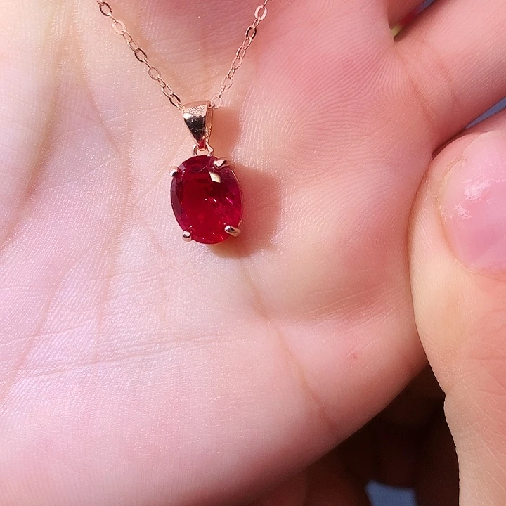 红宝石吊坠(赠链)银S925镶嵌