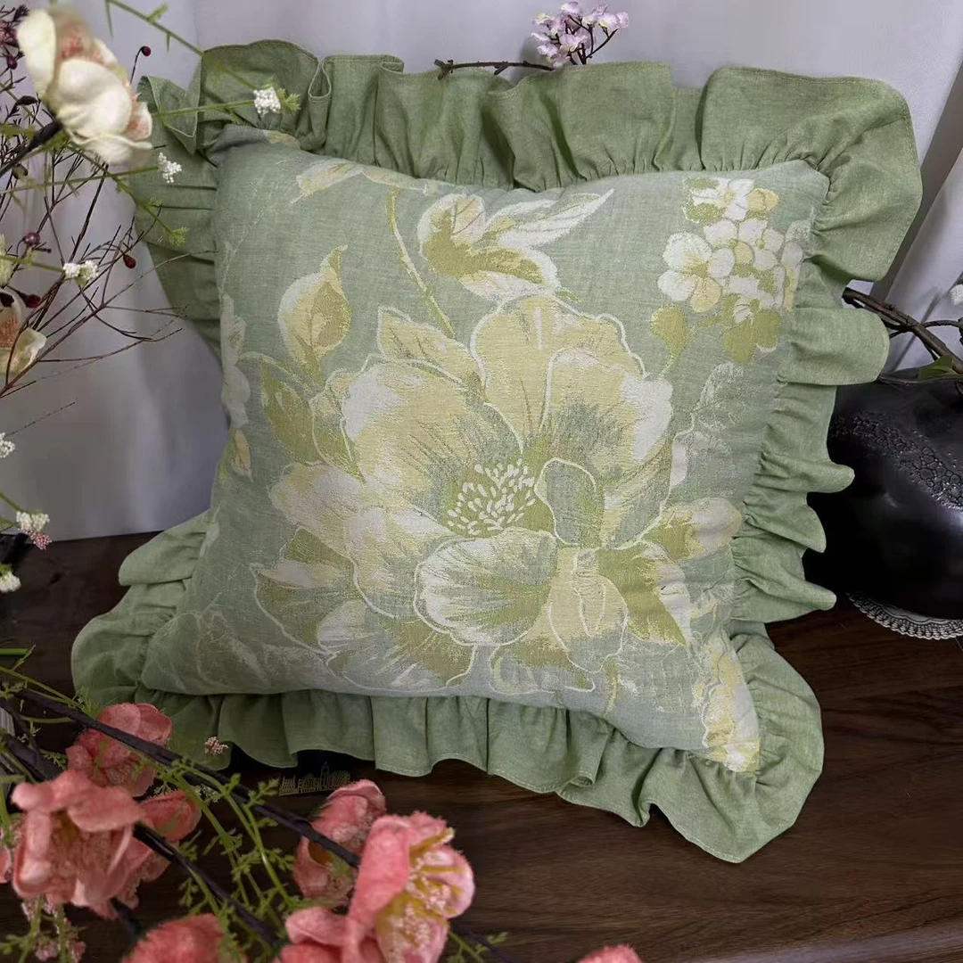 【不含枕芯1个装】绿芜花语-绿色公主风抱枕套50*50cm