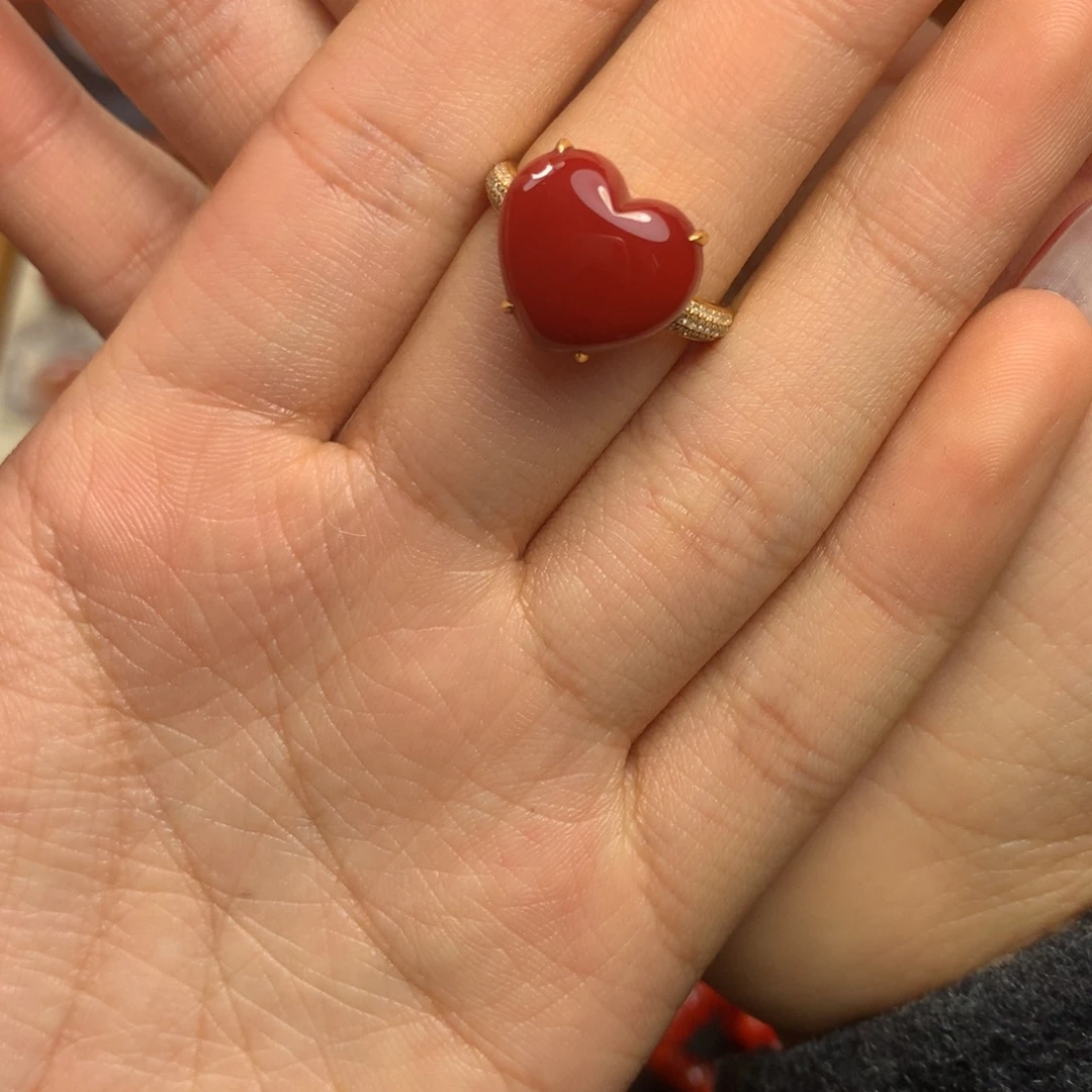 清***院南红玛瑙18K金镶嵌戒指