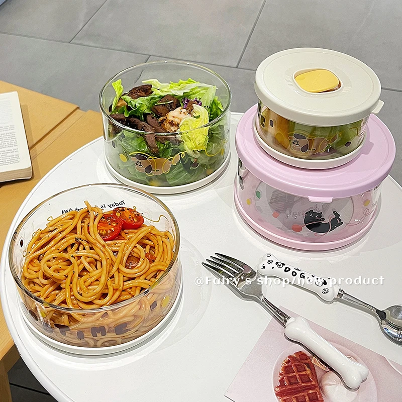 可爱泡面碗带盖食品级玻璃真空密封家用宿舍学生保鲜可加热沙拉碗