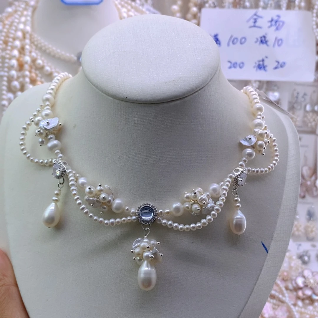 未镶嵌耳饰淡水珍珠项链