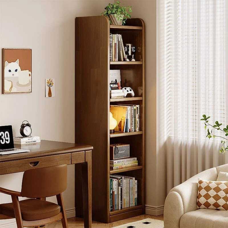 书架落地实木置物架卧室客厅窄缝收纳柜多层展示架家用书柜置物柜