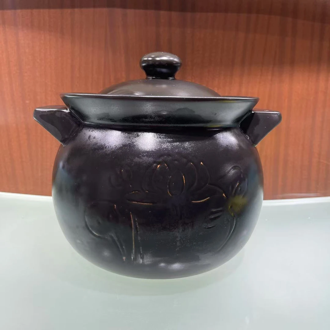 景德镇珍宝5.5升砂锅2319黑刻花