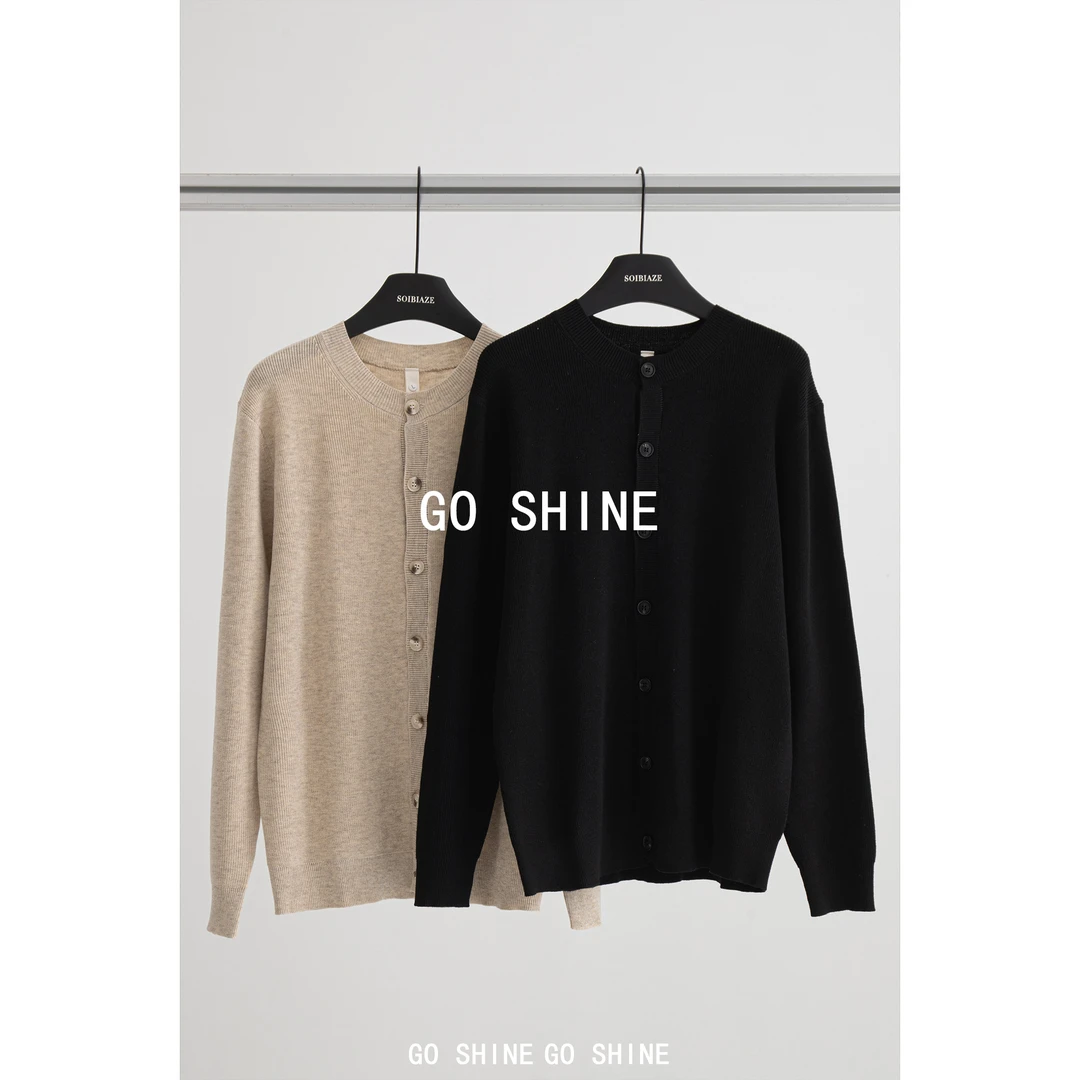 GO SHINE秋冬季新款开衫针织男女同款常规纽扣圆领修身毛衣针织衫