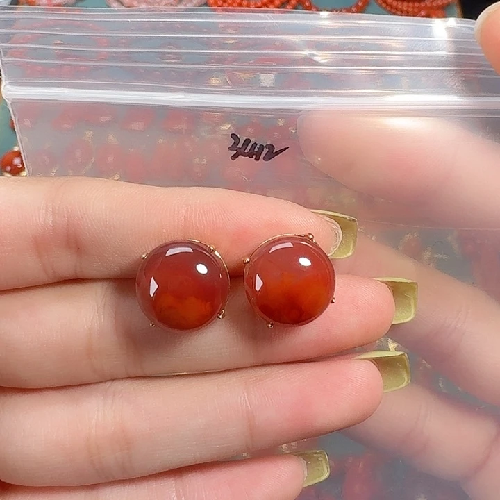 南红玛瑙银S925镶嵌耳饰
