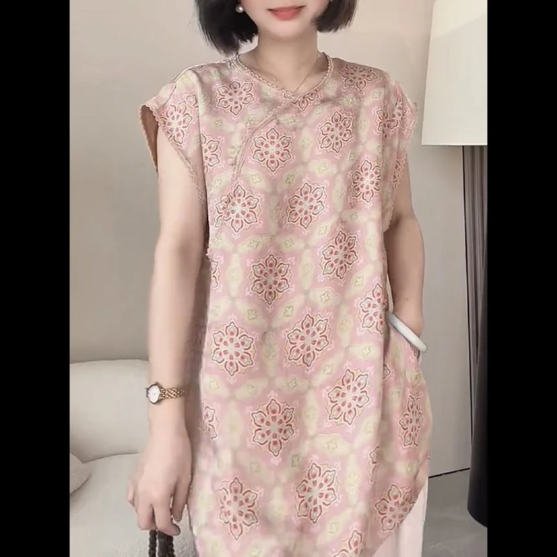 年夏季中长款温柔洋气短袖衬衫大码女装宽松漂亮减龄中式上衣