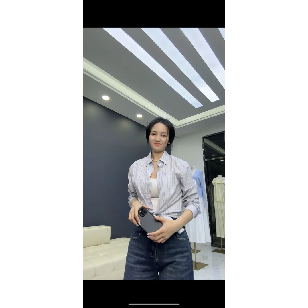 品牌新疆长绒棉100棉衬衫【情侣男款】B1-浅蓝海军蓝多色条纹S-0401