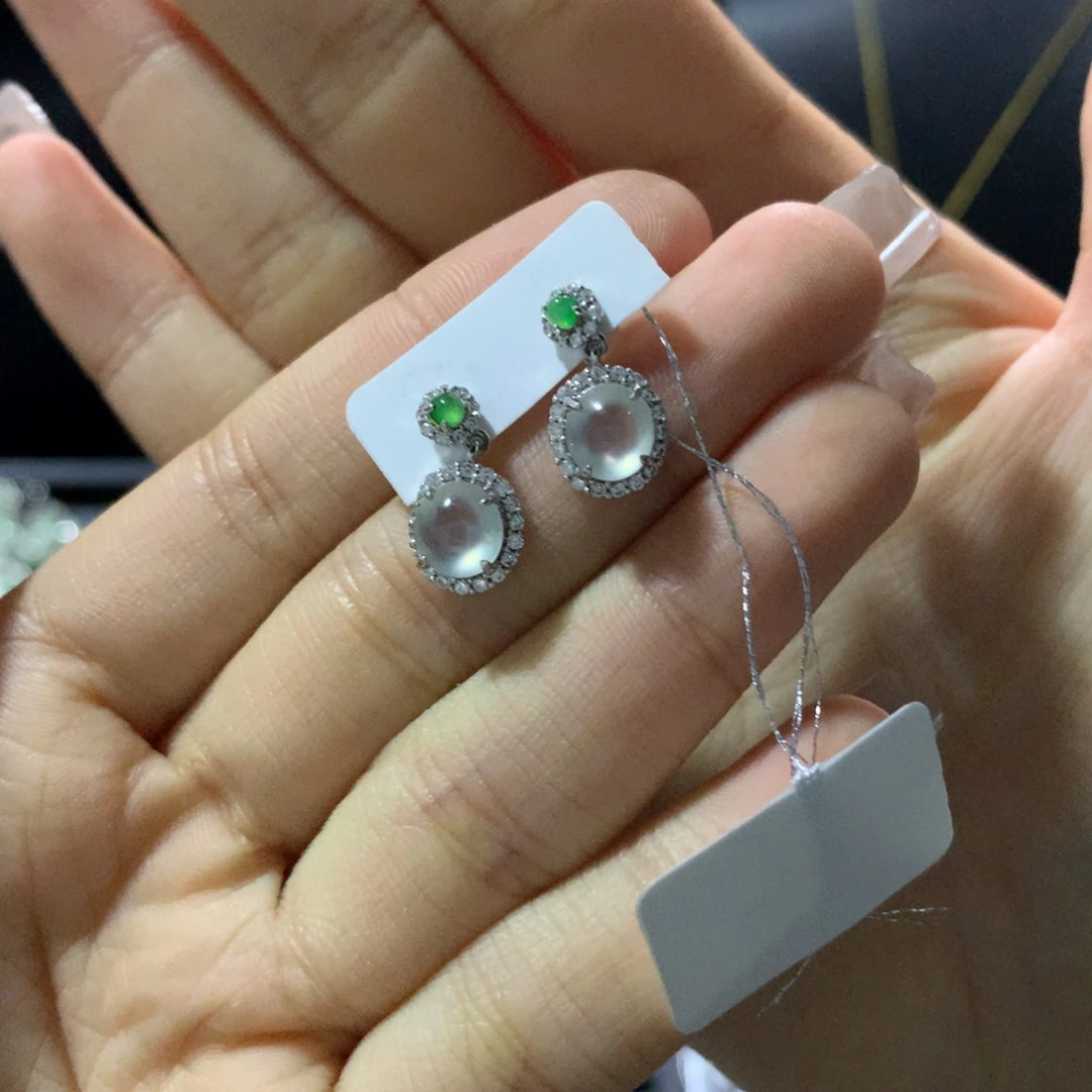 翡翠戒指银S925镶嵌耳钉
