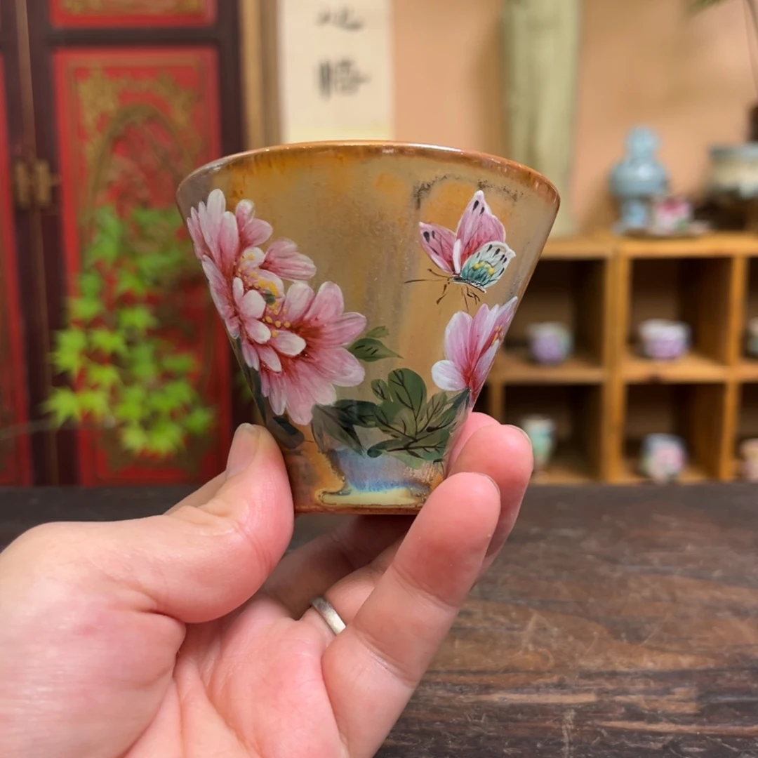 杯柴烧手工手绘陶瓷