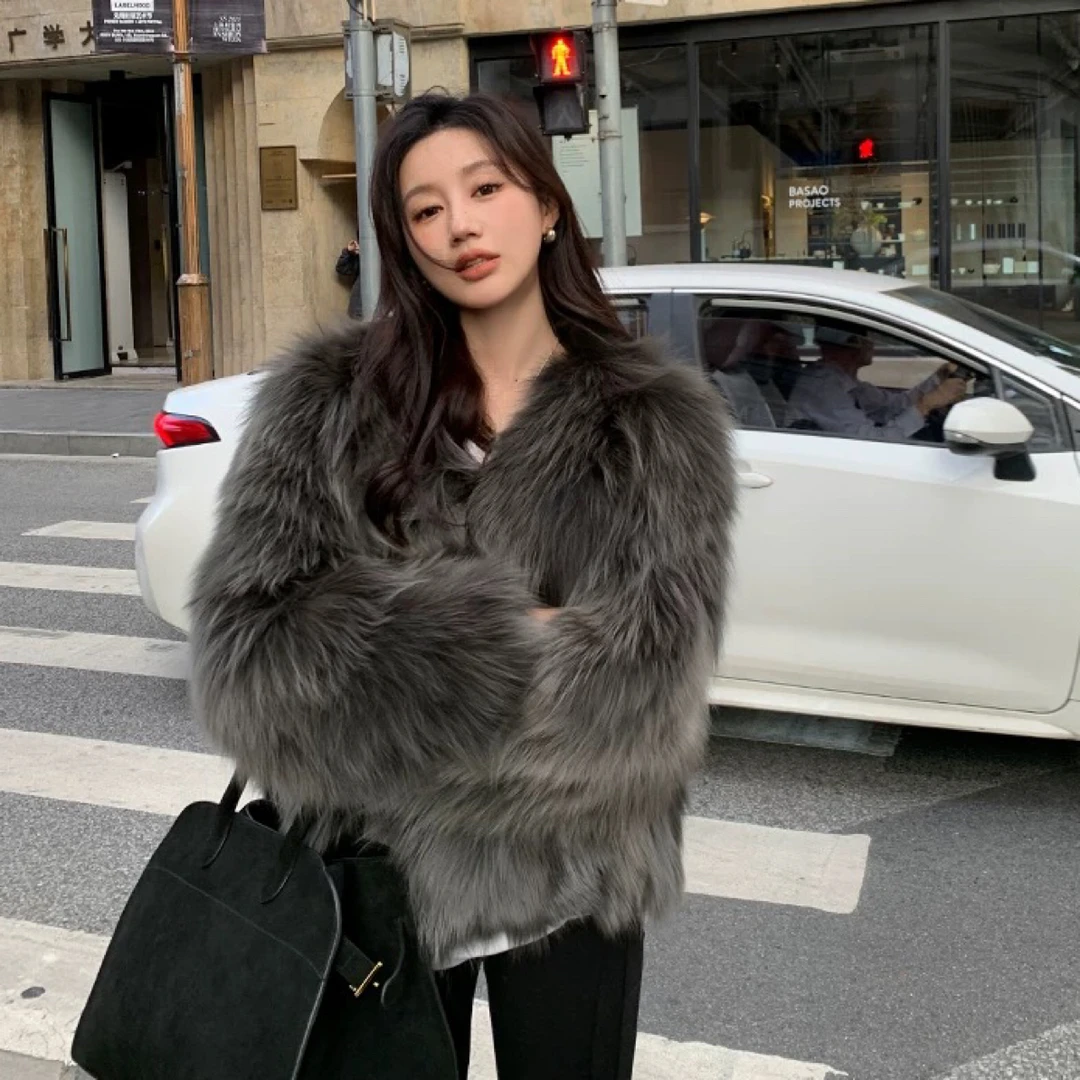 “芦苇花”狐狸毛外套年轻款短款2025冬季毛毛大衣女