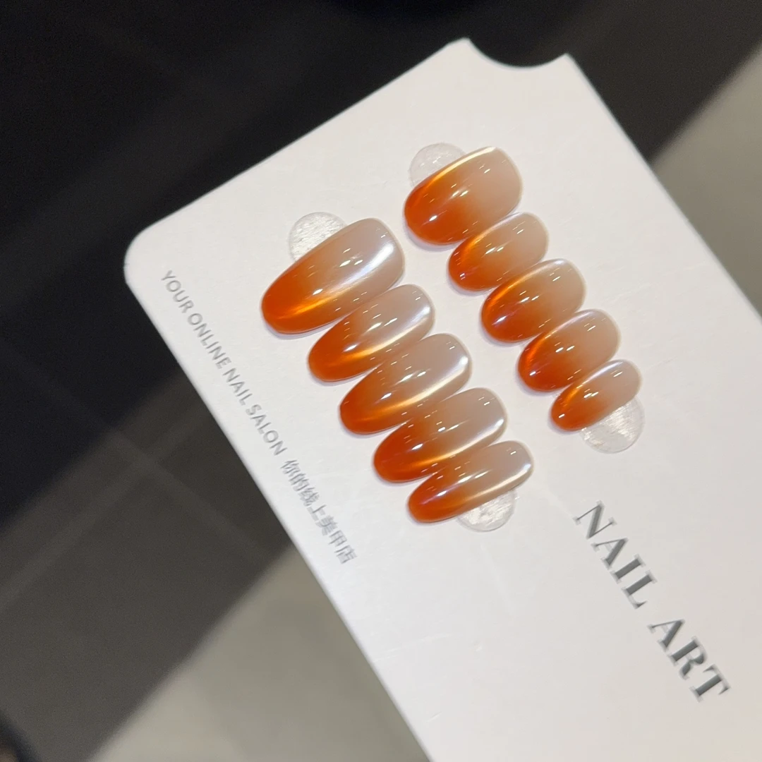 千繁【橘子海】晕染显白秋冬猫眼纯手工穿戴甲短款美甲贴片假指甲