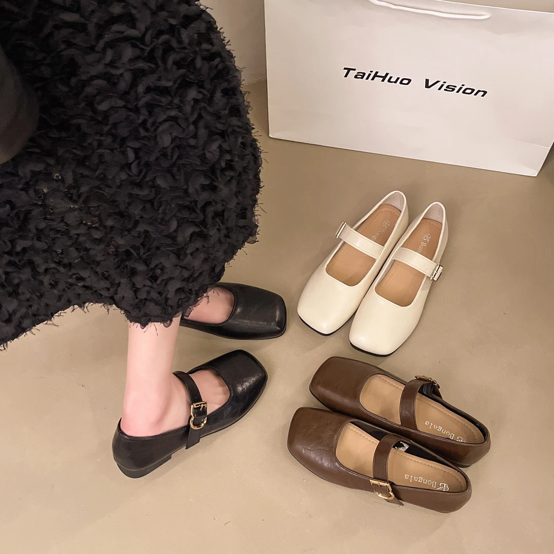 平底法式单鞋女2025夏季新款配裙子玛丽珍芭蕾风小皮鞋豆豆晚晚鞋