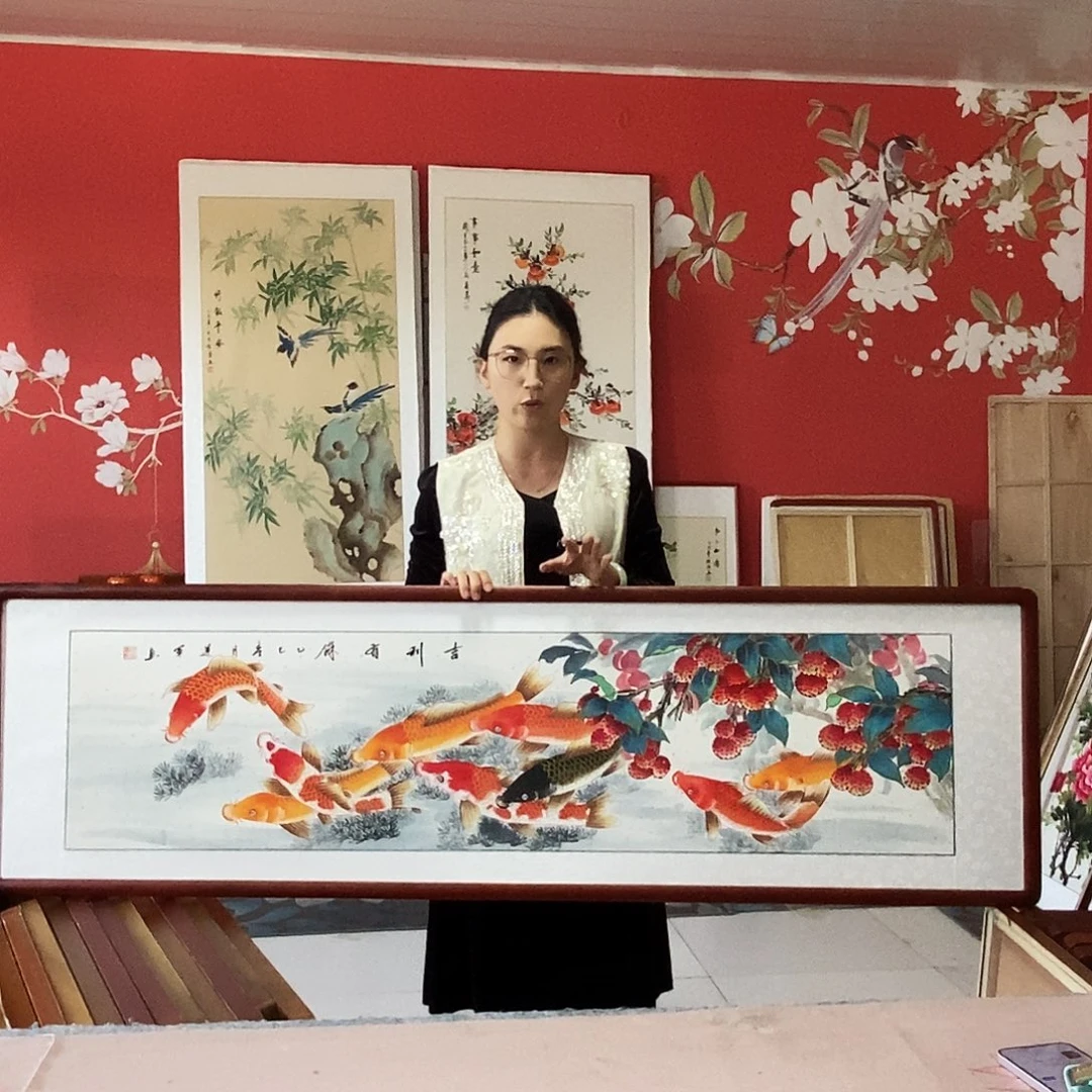 国画手写手绘带框包邮国画作品47✖️162