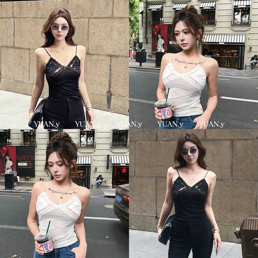 媛媛【很法的少女季节】蕾丝花边吊带内搭纯欲上衣女美背背心#D1001