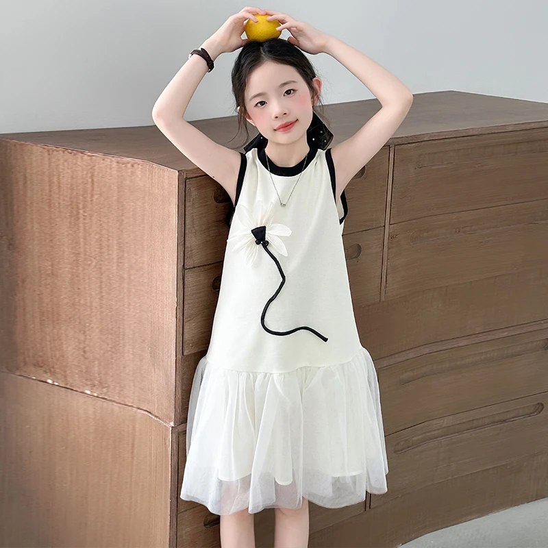 女童夏季无袖连衣裙2025新款女孩吊带背心裙子儿童公主裙洋气甜美