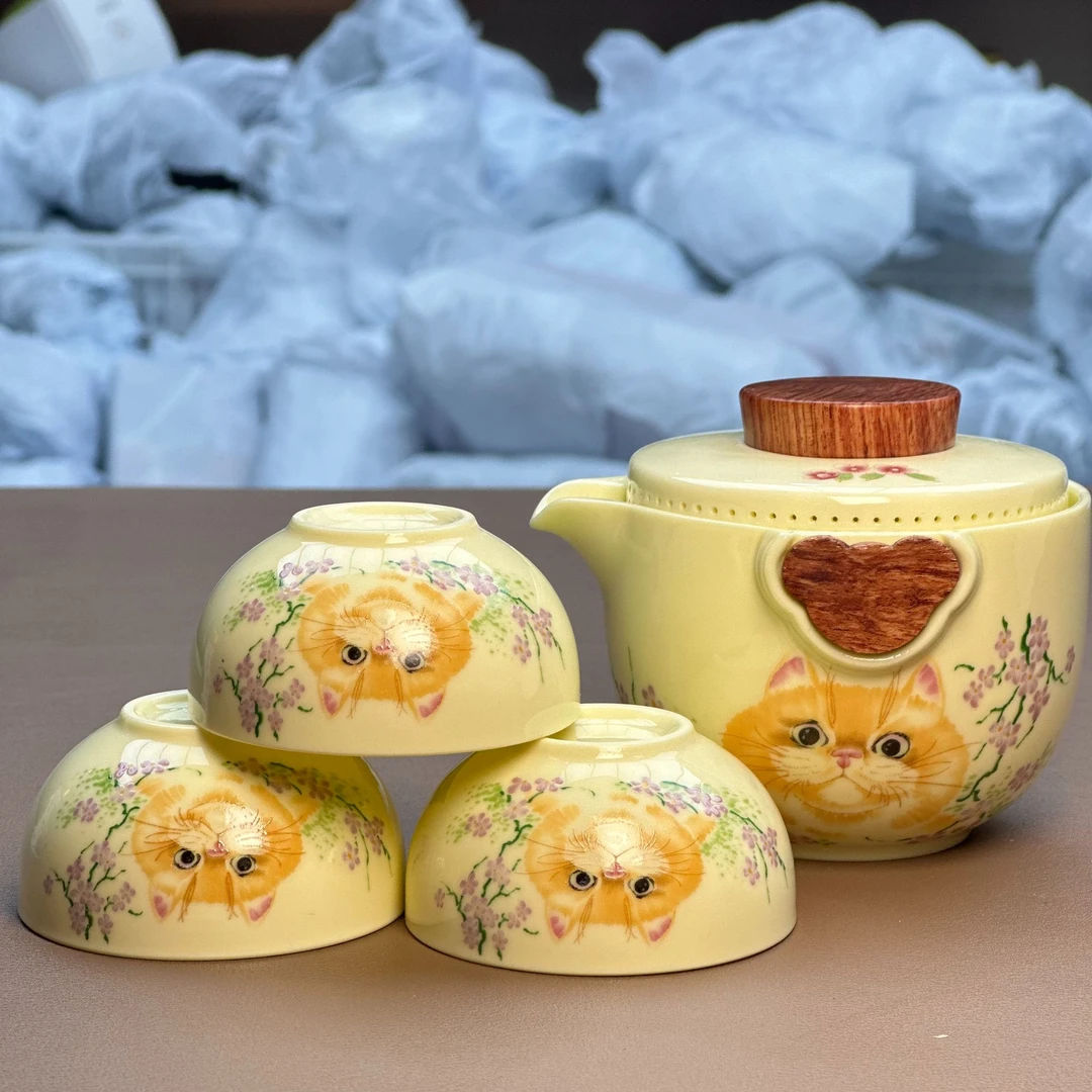 【闪购链接】瓷制品S1111橘猫手抓旅行套