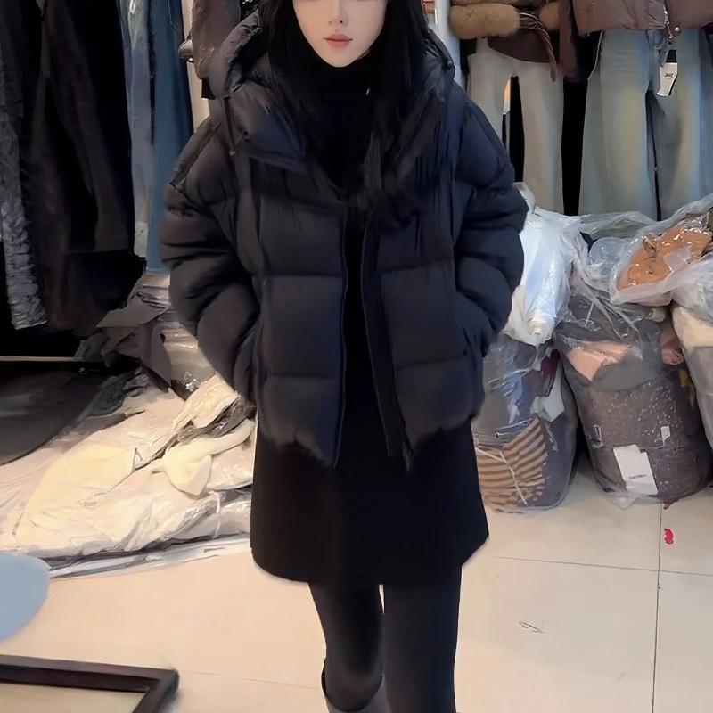 高级感超好看黑色短款棉服女冬季加厚保暖韩系时尚连帽面包服外套