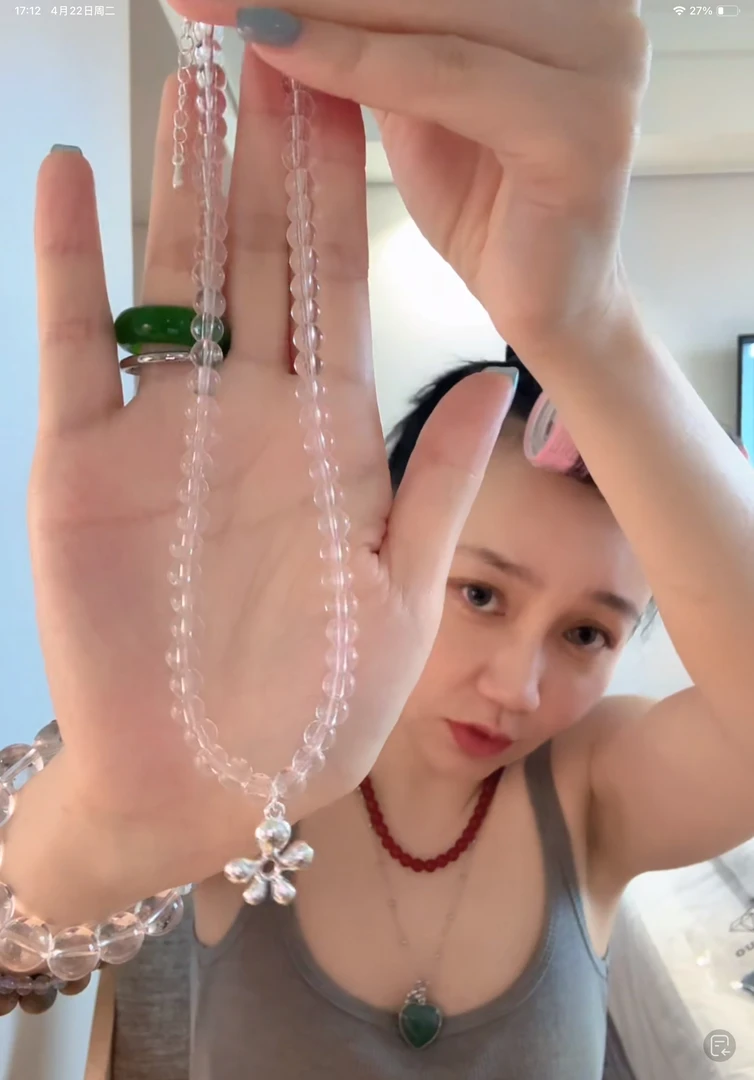 钛钢项链 韩国定制透明银色花朵项链