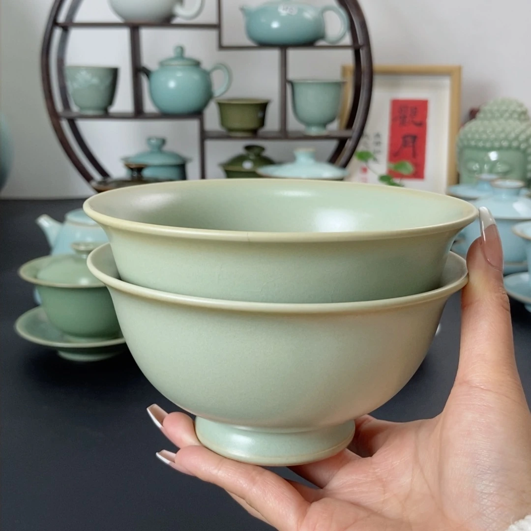 仿古釉吃饭碗微微瑕2只