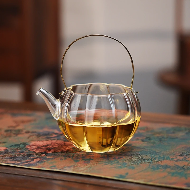 耐热玻璃泡茶壶小容量提梁壶绿茶壶迷你功夫茶具沏茶壶 花朵壶