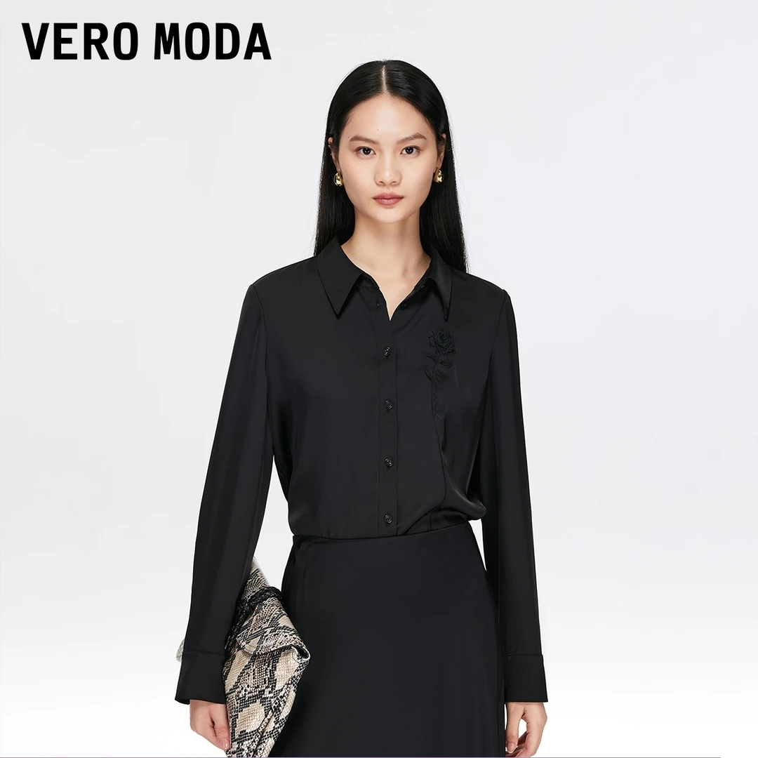 Vero Moda衬衫【手绘玫瑰】立体花朵刺绣纯色时尚上衣通勤326105031