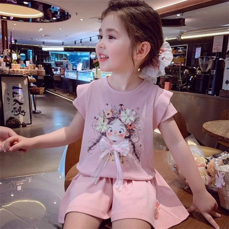女童套装夏装2025新款洋气夏季宝宝短袖短裤蝴蝶结休闲薄款两件套
