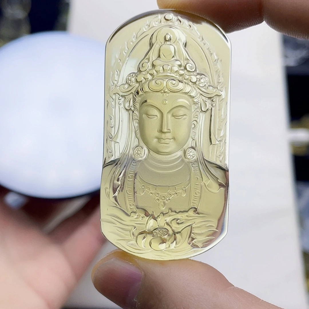 水晶未镶嵌颈饰黄水晶精雕观音吊坠